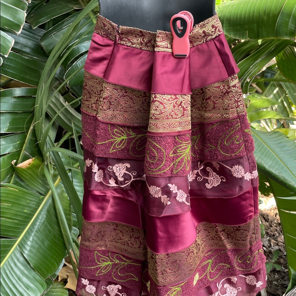 brocade, embroidered and satin and sheer tiered skirt - Picture 4 of 9